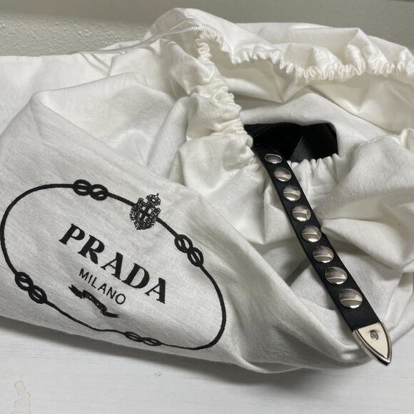 Prada Black and White Nylon & Leather Handbag w Studs Invoice included - Picture 6 of 10
